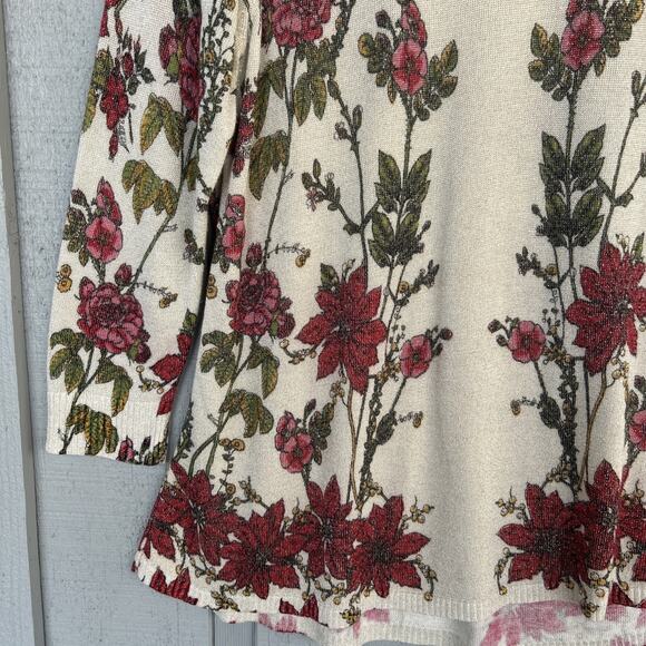 Joseph A. Floral Tunic Sweater Metallic Gold Womens Large Fairy Whimsy Boho - Picture 6 of 11